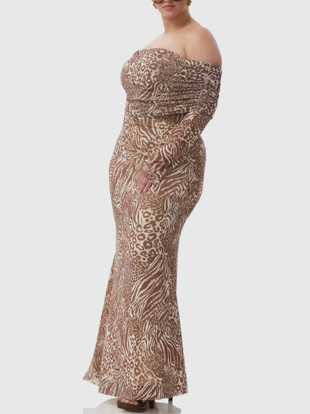 Thelma Dress in Taupe Animal