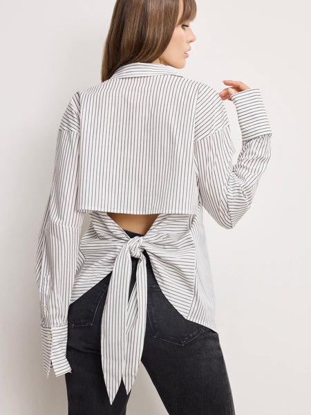 Poplin Tie Back Shirt in Pinstripe