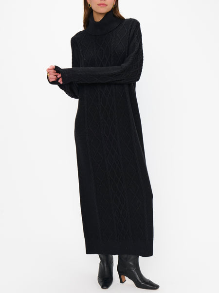 Montreal Midi Dress in Black Cable Knit