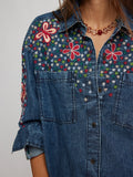 Rainbow Embroidered Denim Shirt in Rinse Wash