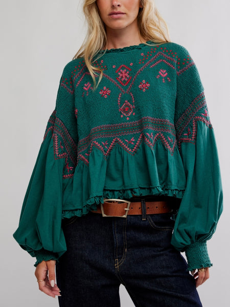 Holly Knit Top in Green Combo