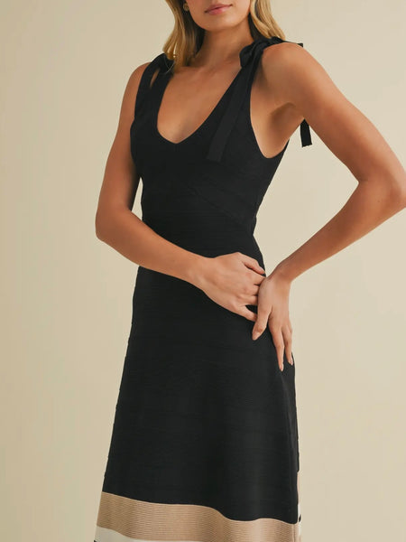 Layered Intentions Stripe Dress in Black & Taupe