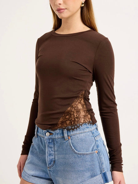 Siren Lace Long Sleeve Tee in Espresso