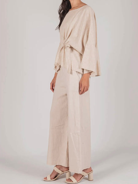 Ula Linen Waist Tie Top in Natural