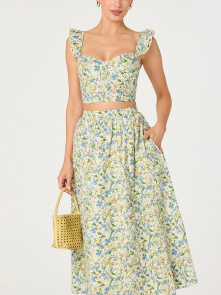 Wedelia Top in Blue Green Multi Floral