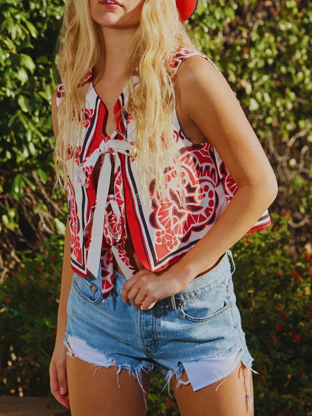 Giddy Up Cowgirl Tie Top in Red