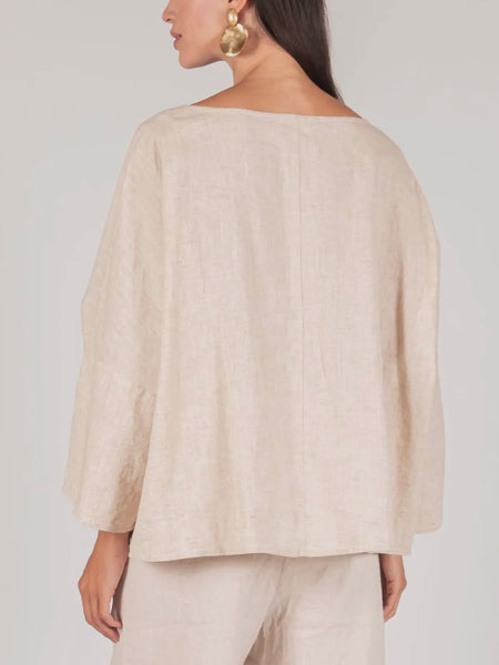 Ula Linen Waist Tie Top in Natural