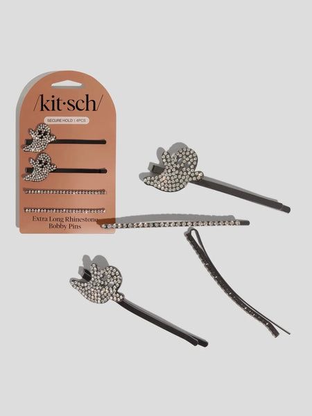 Extra Long Metal Rhinestone Bobby Pins 4pc in Ghost