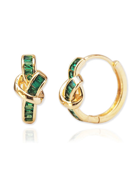 Love Knot Baguette Huggies in Green