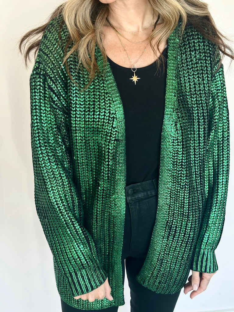 Made For Metallics Cardi in Emerald