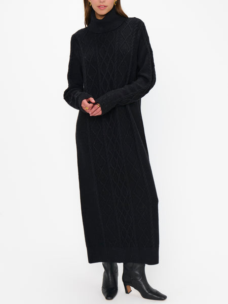 Montreal Midi Dress in Black Cable Knit
