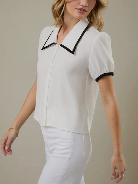 Buttoned & Bossy Blouse in White