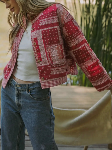 Piece It Together Quilted Jacket in Red