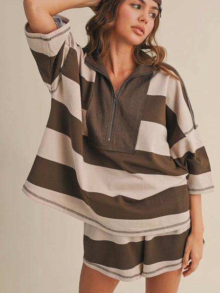 Take A Break Stripe Set in Brown Combo