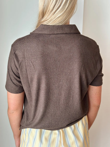 Just A Collar Away Top in Dark Chocolate