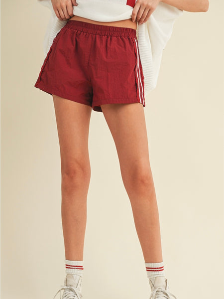 Let There Be Lace Trim Shorts in Burgundy