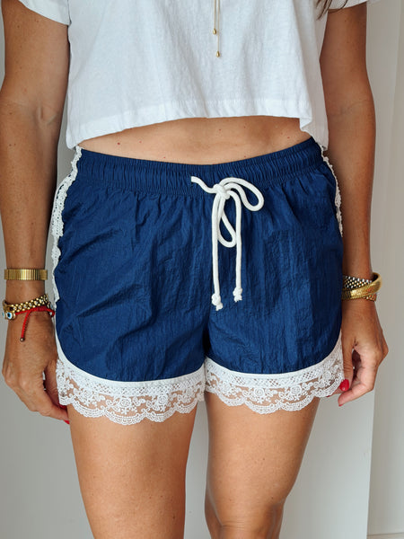 Loungy Lace Shorts in Navy