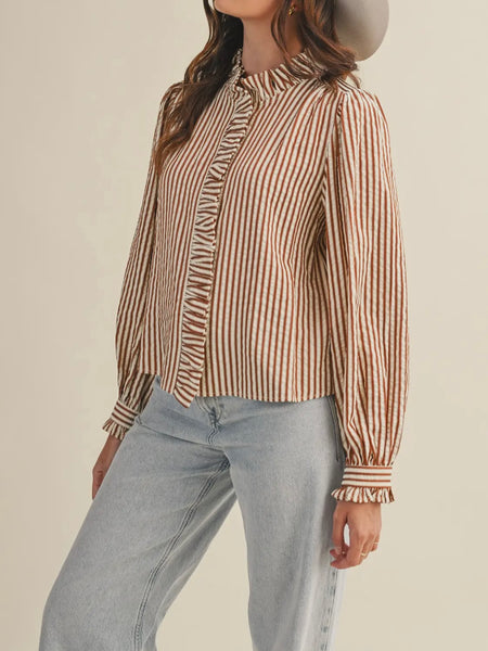 Stripes Are A Neutral Button Up in Pecan