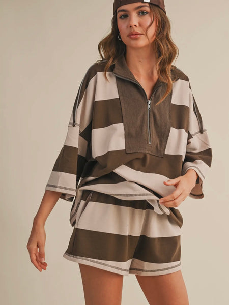 Take A Break Stripe Set in Brown Combo