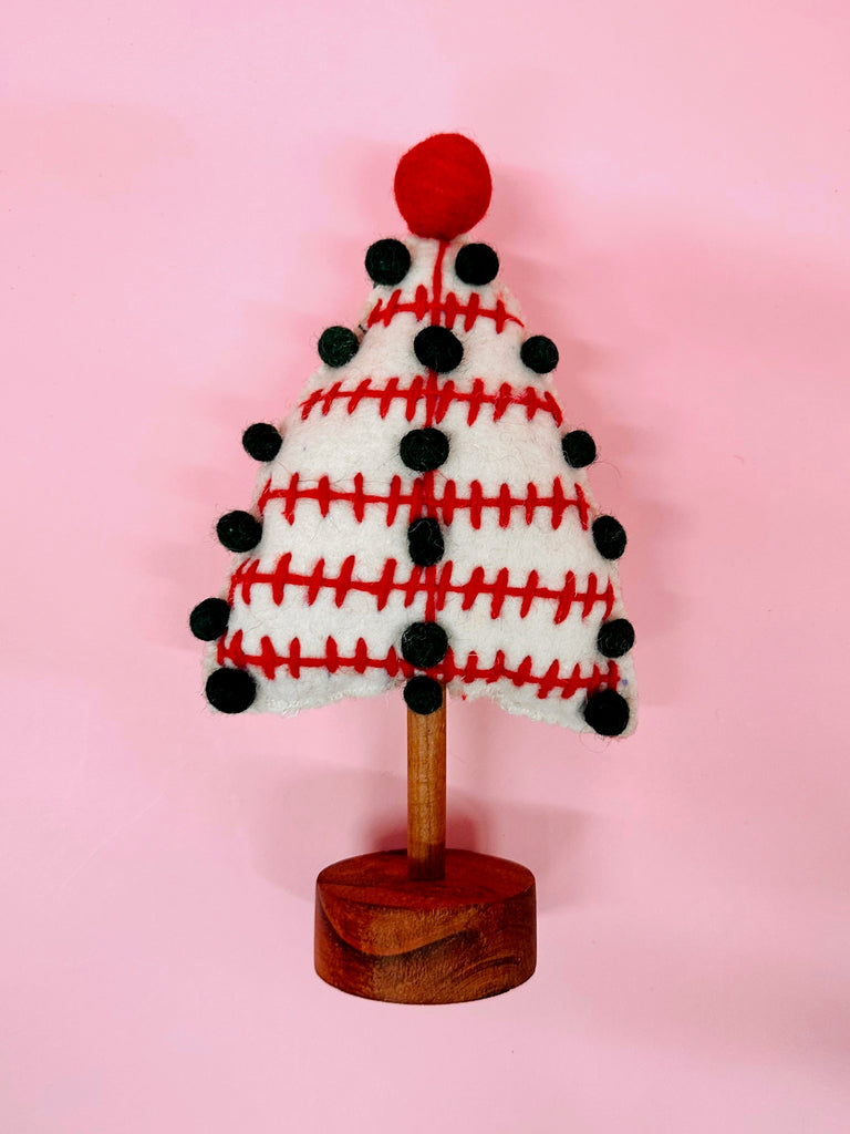 Felt Embroidered Tree in White Stitch