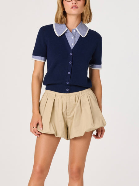 Marlee Mixed Media Cardigan in Navy Plaid