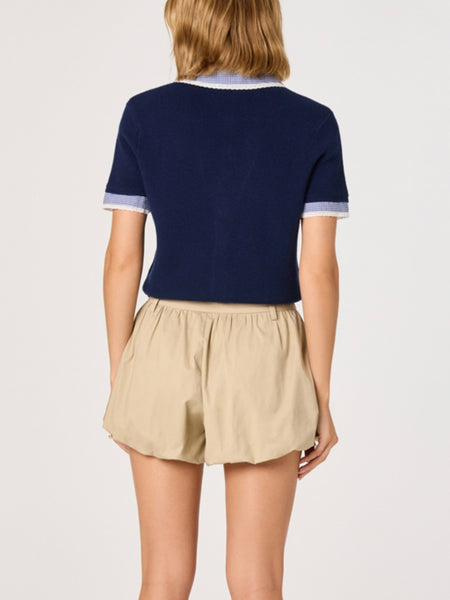 Marlee Mixed Media Cardigan in Navy Plaid