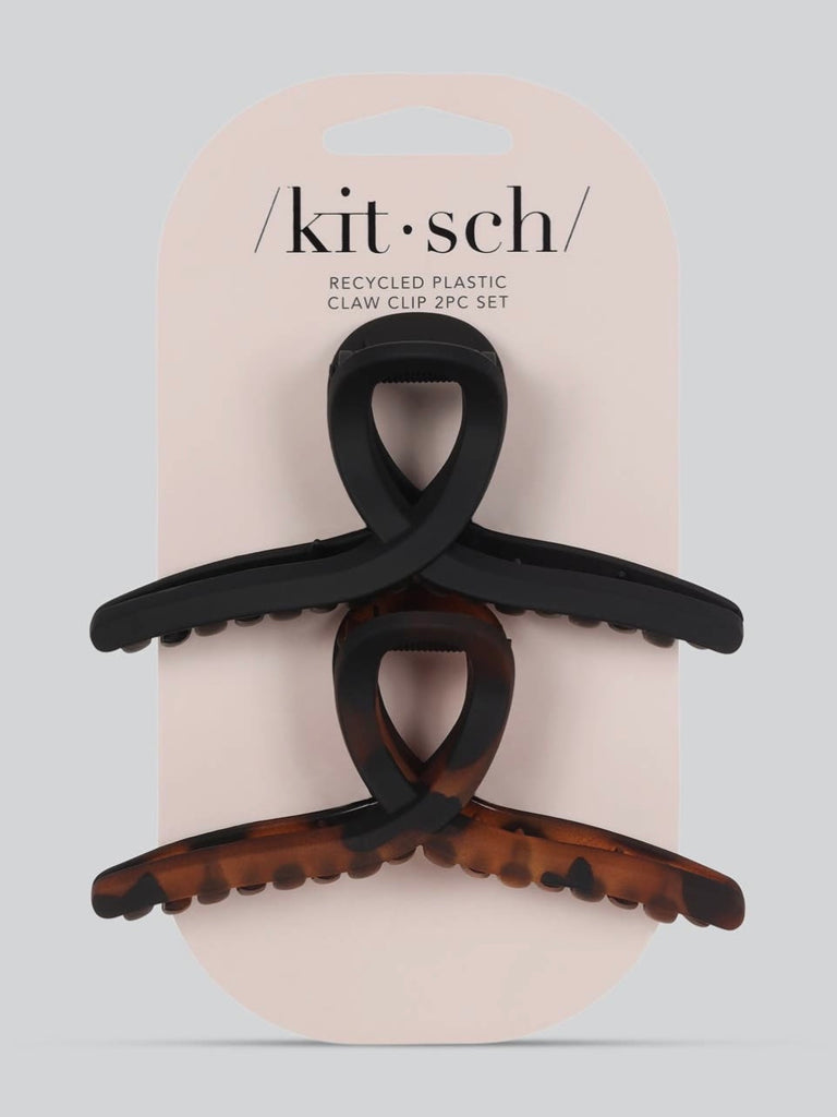 Recycled Plastic Large Loop Claw 2pc in Black & Tort