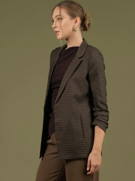 Too Plaid Out Blazer in Dark Mocha