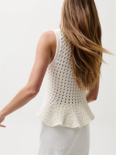 Anna Peplum Knit Tank in White