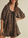 So Spotted Puff Sleeve Romper in Leopard