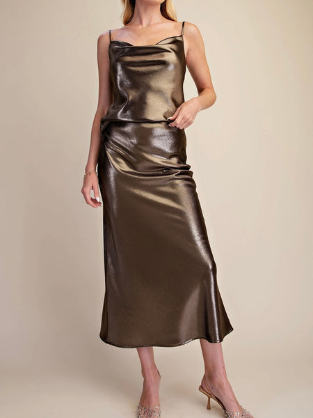 All That Glitters Midi Skirt in Olive