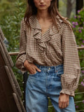 Perfectly Poetic Blouse in Brown Plaid