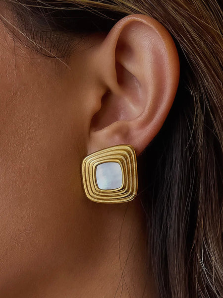 Solenne Enamel Square Earrings in White