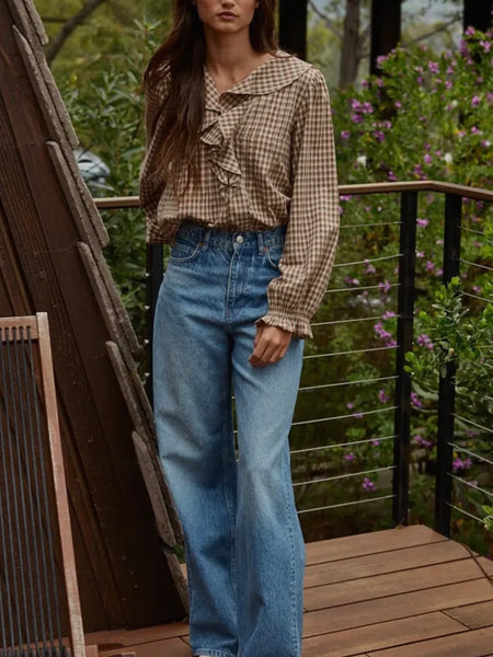 Perfectly Poetic Blouse in Brown Plaid