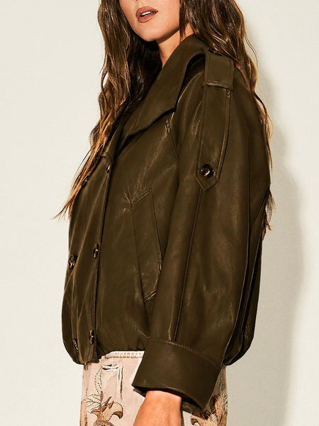 Martini Moves Faux Leather Jacket in Olive