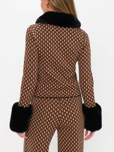 Chateau Cardigan in Camel Geo Knit Faux Fur