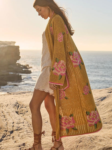 Coastal Granny Maxi Cardigan in Mustard