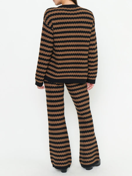 Inez Cardigan in Coffee Stripe Knit