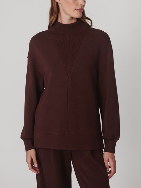 Novi Longline Mock Neck Sweat in Deep Mahogany