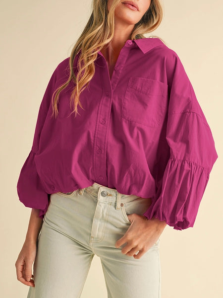 Just A Pop Button Up in Fuchsia