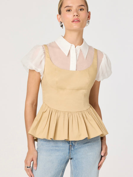 Carrington Top in Khaki White