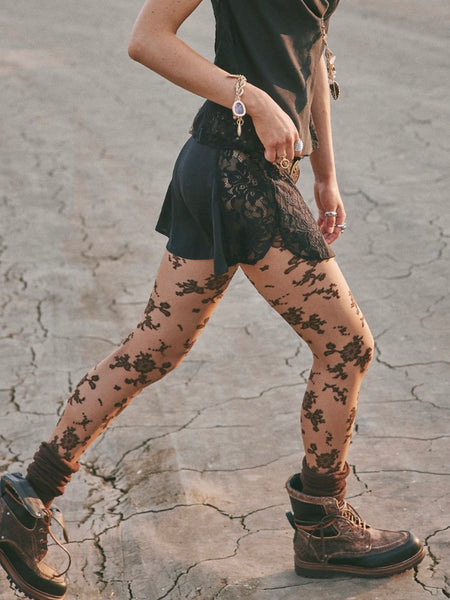 Flocked Floral Tight in Espresso Combo