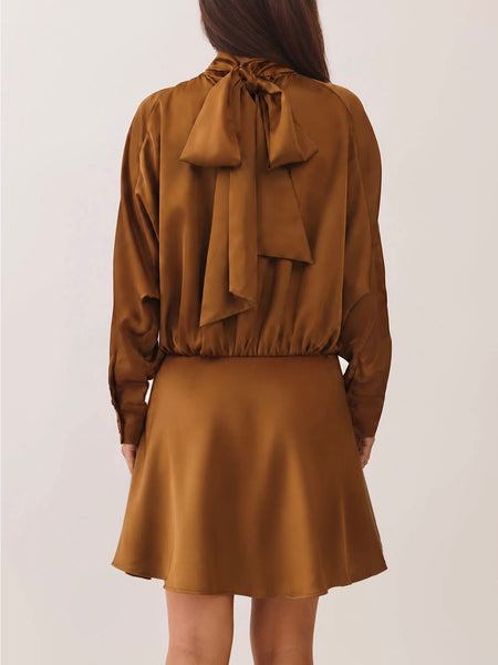 High Rise Satin Dress in Golden Brown
