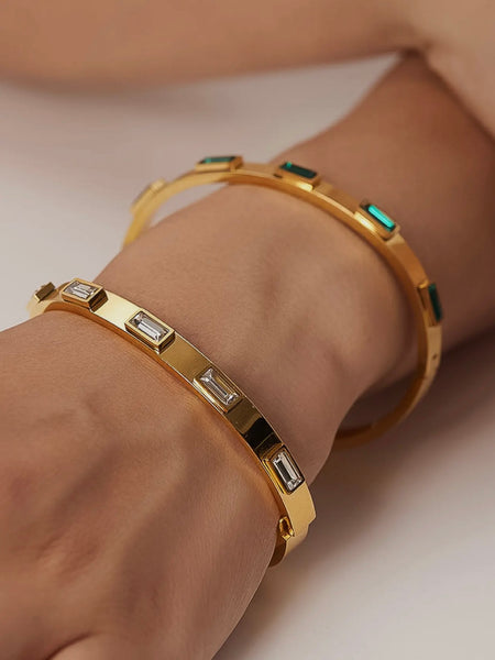 Tanith Baguette CZ Bangle in Green