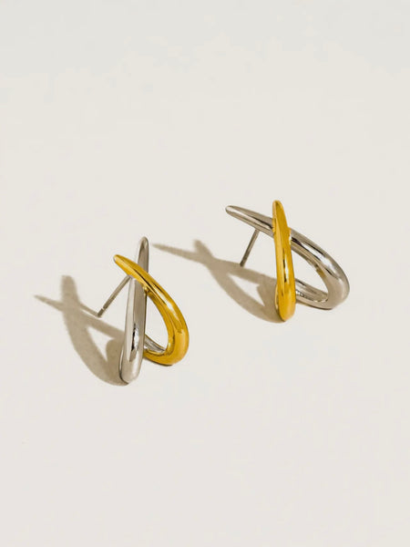 Staven Crossover Earrings in Two Tone