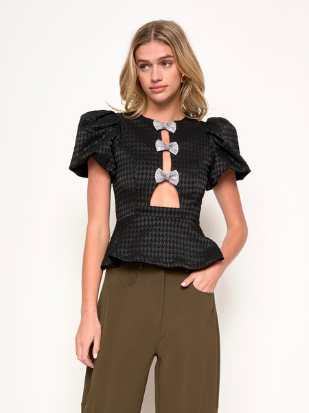 Bowie Top in Black Houndstooth