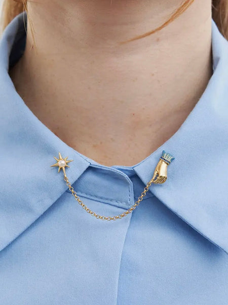 Palm Of Your Hand Pearl Chain Collar Pin