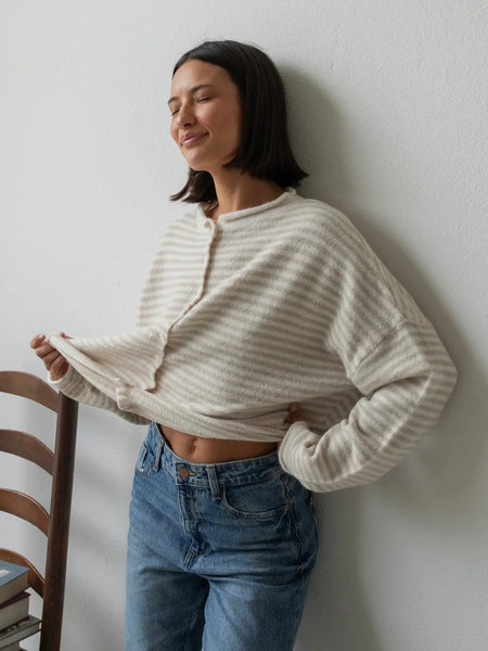 Piper Cardigan in Cream Stripe