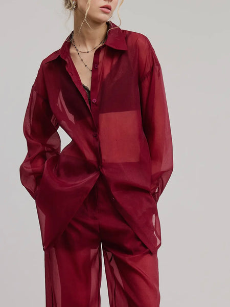 Sheer Intentions Blouse in Burgundy