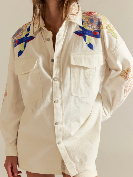 Take Flight Embroidered Shirt in Snow Bell Combo